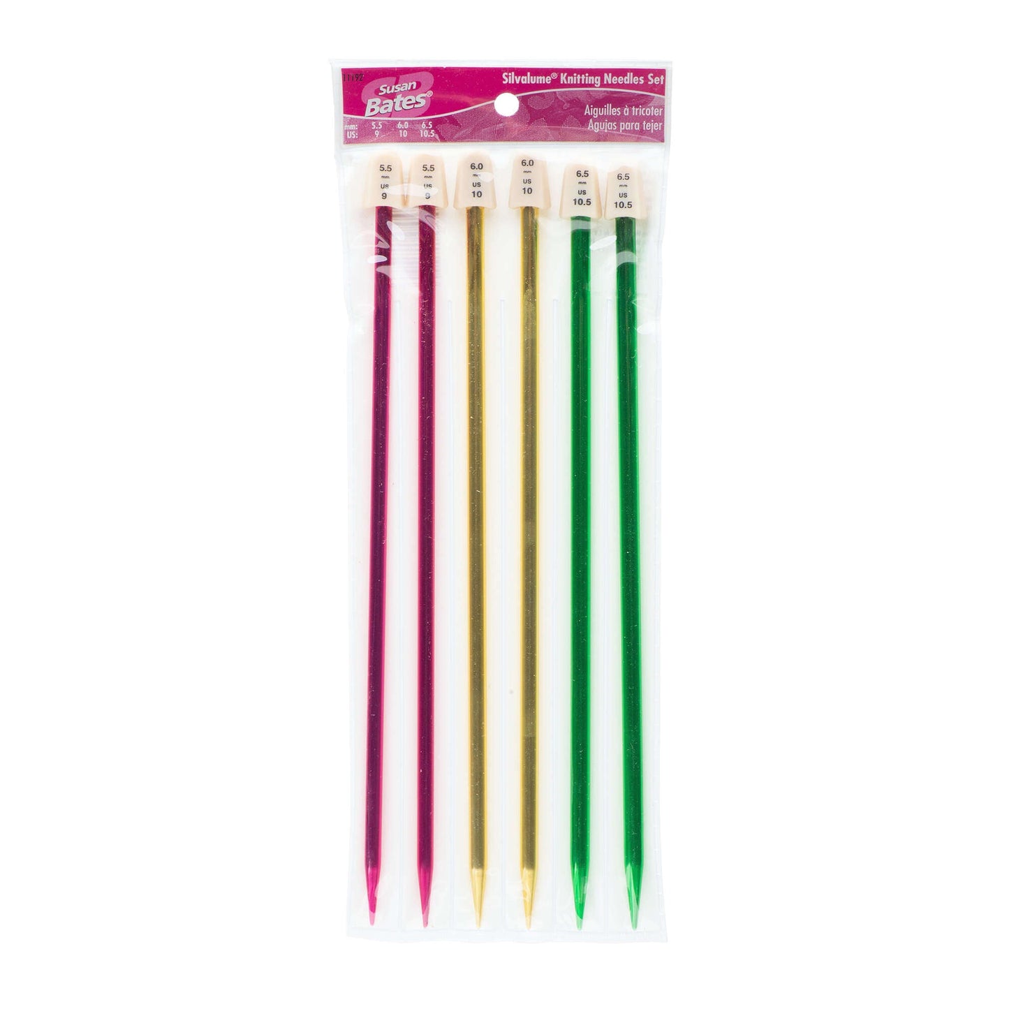 Susan Bates Silvalume 10" Single Point Knitting Needles, Set of 3
