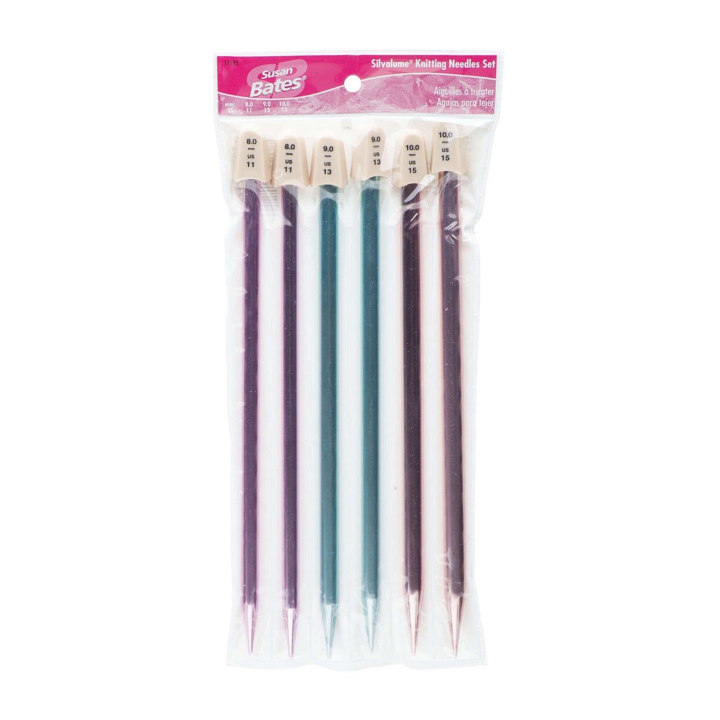 Susan Bates Silvalume 10" Single Point Knitting Needles, Set of 3