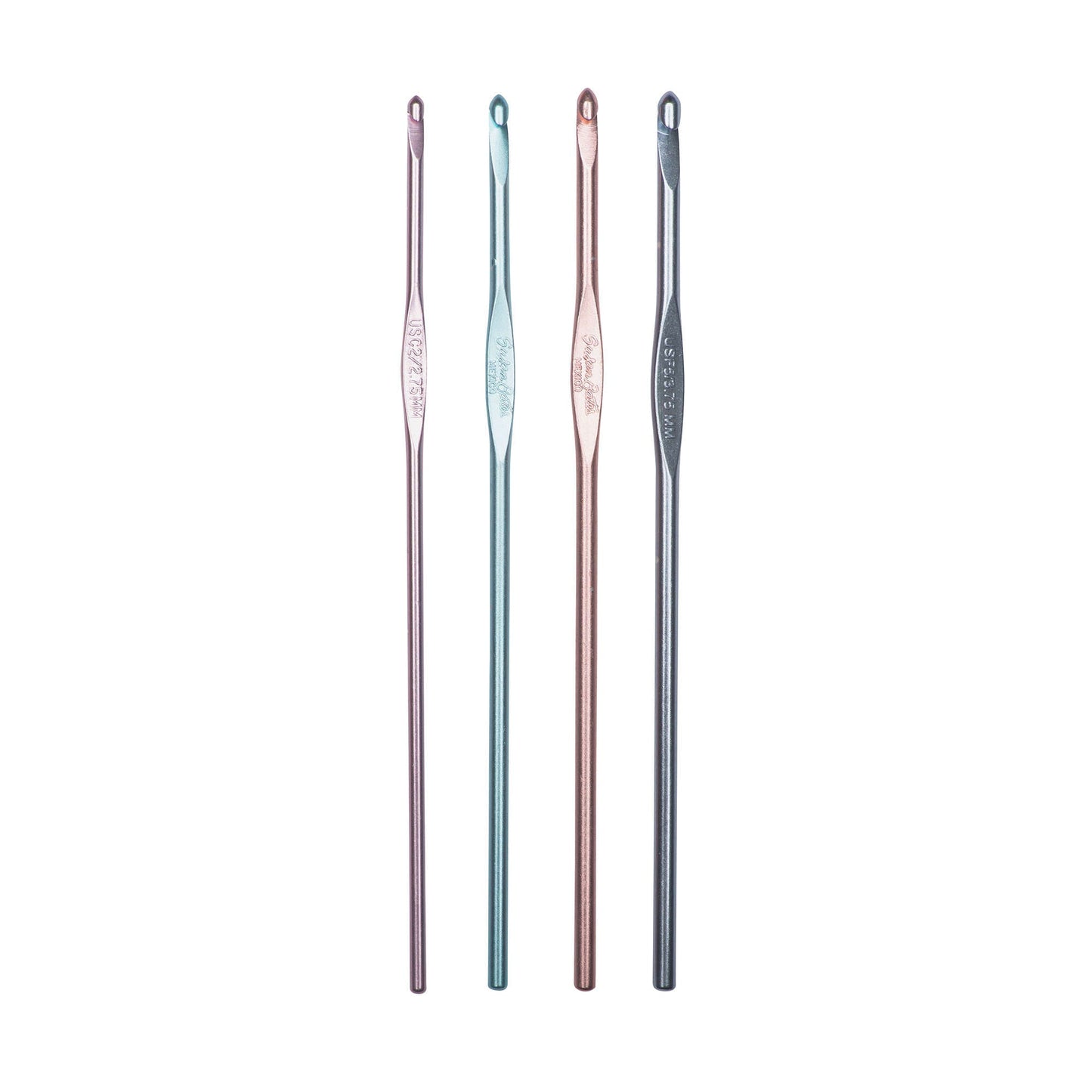 Susan Bates Silvalume Set of 4 Crochet Hooks, U.S. C/2, D/3, E/4, F/5