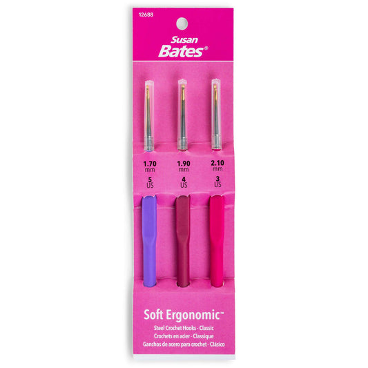 Susan Bates Soft Ergonomic Steel Crochet Hook Set: Sizes 1.7, 1.9, 2.1 MM